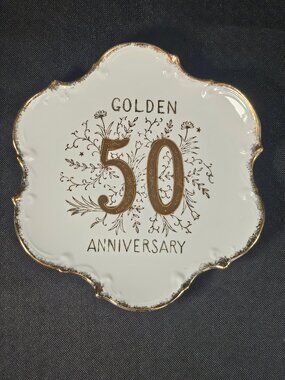 Vintage Norcrest Fine China Golden 50th Anniversary Plate Scalloped Gold Gilt